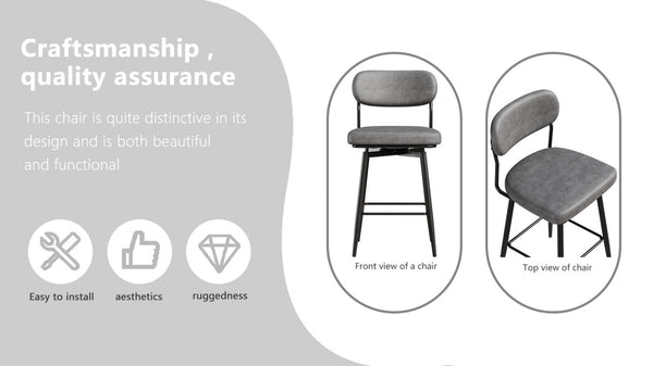 English Elm 360 Swivel Bar Stools Set of 2 Pu Leather Industrial Iron Frame Kitchen Counter W1727P251186