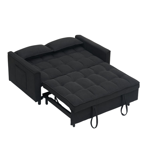 English Elm 54.30 Convertible Sofa Bed Beige Black Pink-Gray Fabric 2-Seater Solid Wood Frame 500lb Capacity PMID W1658P194082