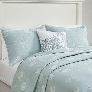 English Elm 4 Harbor House Seaside Cotton Percale Reversible Quilt Set with Embroidered Starfish and Shells, Full/Queen Aqua 20.87 L x 16.93 W x 11.81 H B03595791