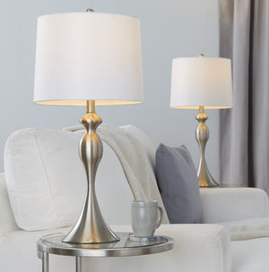 English Elm 27" Brushed Nickel Hourglass Table Lamps with Linen Shades for Bedroom or Living Room B202P224091