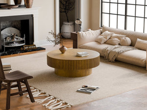 English Elm 39.37'' Fluted Drum Round Coffee Table Lift Top Hidden Storage Wood Veneer Modern W1435P409016