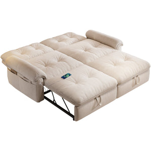 English Elm It 77-inch convertible velvet sofa bed, 2-in-1 loveseat to guest bed with steel frame, high-resilience foam comfort Beige W3820S00014