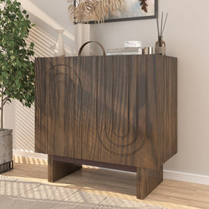 English Elm 2-door Fluted Wood Grain Cabinet Industrial Brown Finish Accent Storage for Living Room T3609P482855