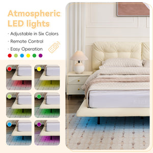 English Elm Christopher Knight Home® - Queen Plush Leather Upholstered Bed Frame with Wingback Headboard, Wavy Footboard, Quiet Support White 37.59 L x 32.25 W x 13 H N761S0000022W