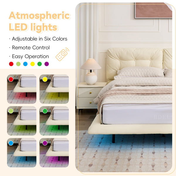 English Elm Christopher Knight Home® - Queen Plush Leather Upholstered Bed Frame with Wingback Headboard, Wavy Footboard, Quiet Support White 37.59 L x 32.25 W x 13 H N761S0000022W