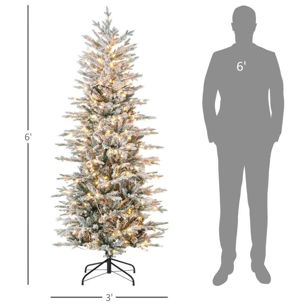 English Elm Artificial Snow Flocked Pencil Tree 9 Ft Tall with 550 Warm White Led Lights T3971P419569
