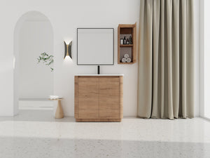 English Elm 36'' Freestanding Bathroom Vanity With Glossy Ceramic Sink & Soft-Close Doors For Stylish Storage W999S00402