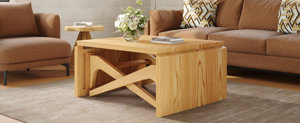 English Elm Transformer Solid Wood Convertible Table Adjustable Height Expandable Top for Small Spaces Natural N735P406282N