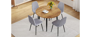 English Elm Table Extendable Round-To-Oval Mdf Dining Set With 4 Light Gray Linen-Cotton Chairs For Gatherings W1151S04142-GIGA