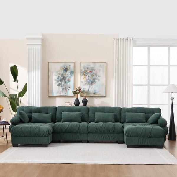 English Elm U Shaped Modular Cloud Sectional with Plush Flannelette Upholstery Deep Seat Living Room Sofa Green W2120S00051