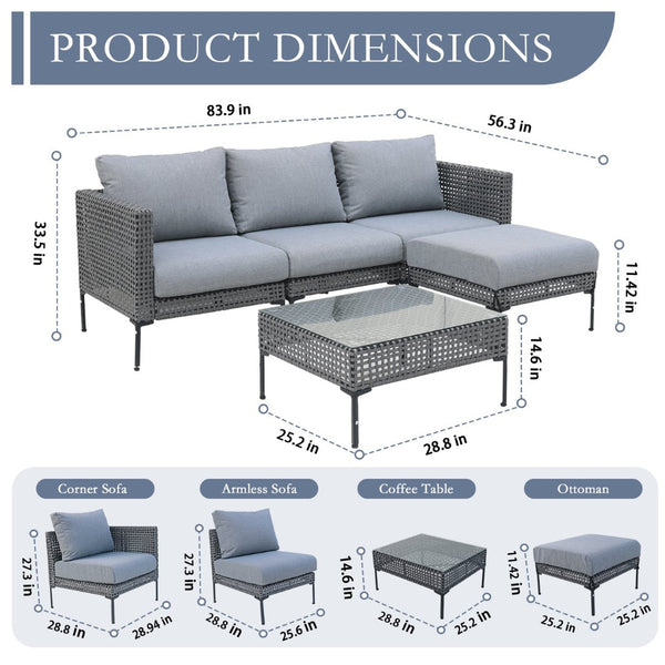 English Elm 4-piece L-shaped Aluminum Outdoor Sectional with Wood Grain Finish and Washable Cushions T5880S00017