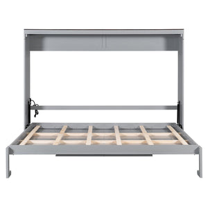 English Elm Queen Murphy Wall Bed with Usb Ports Space Saving Cabinet for Guest or Home Office Gray LP000385AAE