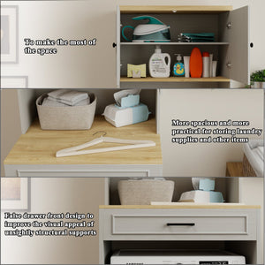 English Elm Over the Washer and Dryer Storage Cabinet Antique White — Space-Saving Laundry Organizer with Adjustable Shelf, Faux Drawer, Sturdy MDF Build (46" x 27" x 7") W1120P327070