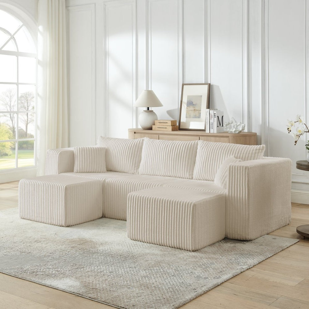 English Elm Compact Modular Sectional Corduroy Sofa High Density Foam Fill for Small Space Living Beige W487P411611