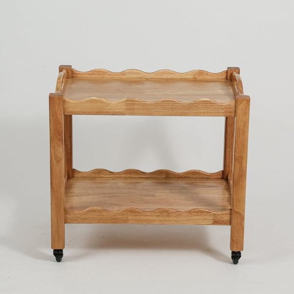 English Elm Solid Rubberwood Two Tier Rolling Table with Locking Casters for Modern Living W3040P455688