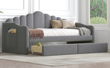 English Elm Twin Size Upholstered Daybed With 2 Drawers ,Velvet Sofabed With Usb Charging Ports,No Box-Spring Needed,Gray