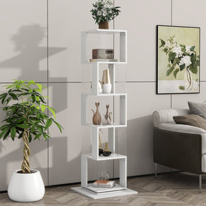 English Elm 5 tier rotating bookshelf with 360° swivel, large-capacity wood veneer rack with acrylic shelves and anti-tip base White W409P167480