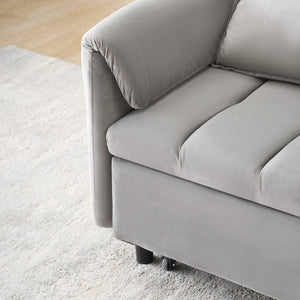 English Elm 52 Grey Modern Velvet Sofa Bed Convertible 3-in-1 Small Loveseat with Pillows, Pockets, Metal Legs, 500lb Capacity W1658P266339
