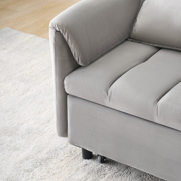 English Elm 52 Grey Modern Velvet Sofa Bed Convertible 3-in-1 Small Loveseat with Pillows, Pockets, Metal Legs, 500lb Capacity W1658P266339