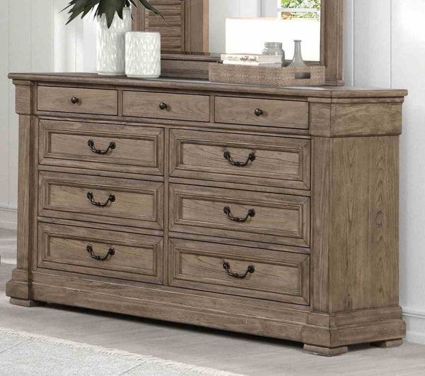 English Elm Weathered Gray Elm Veneer Dresser with Dovetail Drawers for a Farmhouse Bedroom B2741P494965