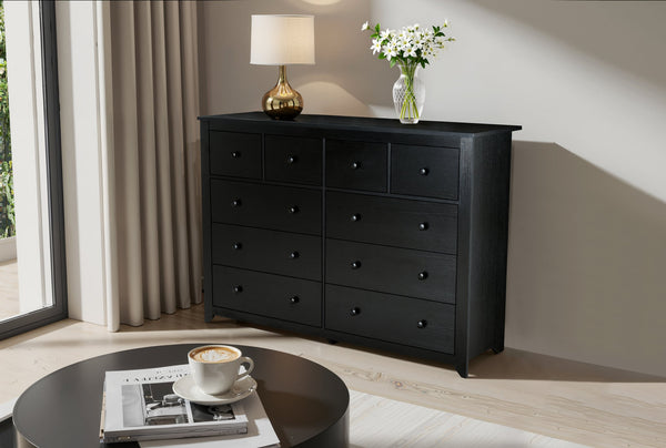 English Elm Modern 10-Drawer Dresser in Black — Sleek Waterproof Finish, Spacious Storage, Sturdy Engineered Board Elegance W1785P324404