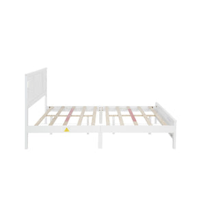 English Elm Queen Pinewood Platform Bed Farmhouse Tall Panel Headboard with Led Lighting and Usb Ports White W504P391091