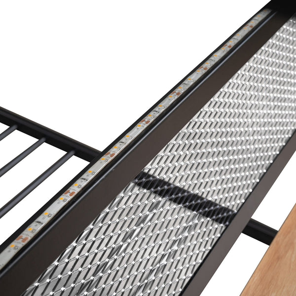 English Elm Full Full Size Metal Bunk Bed with Built-in Desk, Light, 2 Drawers, Shelves, Sturdy Space-Saver Black GX001517AAB