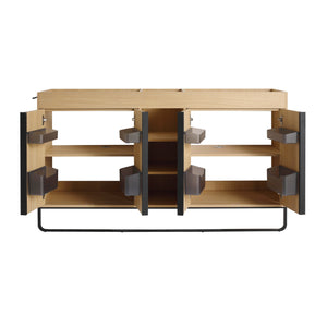 English Elm 60" Modern Freestanding Bathroom Vanity with 4 Soft-Close Doors, 3 Open Shelves, Towel Hanger, 8 Boxes W999P376886