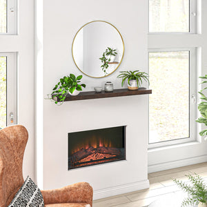 English Elm HOMCOM Rustic 48" Floating Fireplace Mantel Shelf — Handmade Solid Fir Wood, Walnut Brown Finish, 33lb Capacity W2225P229458