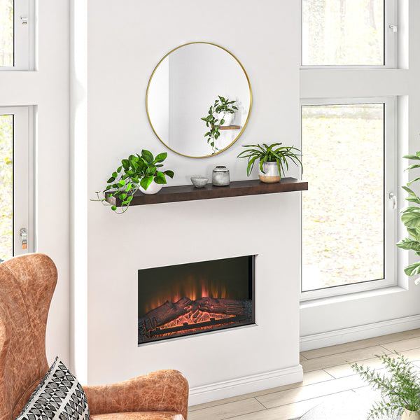 English Elm HOMCOM Rustic 48" Floating Fireplace Mantel Shelf — Handmade Solid Fir Wood, Walnut Brown Finish, 33lb Capacity W2225P229458