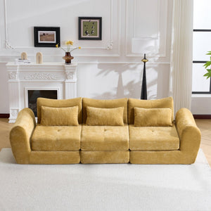 English Elm Modular Cloud Sectional Sofa Bed with Flannelette Upholstery for Flexible Living Yellow W1829S00077