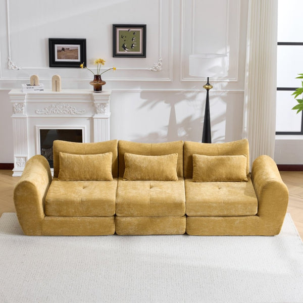English Elm Modular Cloud Sectional Sofa Bed with Flannelette Upholstery for Flexible Living Yellow W1829S00077