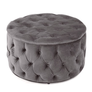 English Elm Christopher Knight Home® - OTTOMAN Velvet Tufted Diamond Stitch Cocktail Seat — Modern Glam Round Pouf, Durable Polyester Finish Grey 59313.00GRY