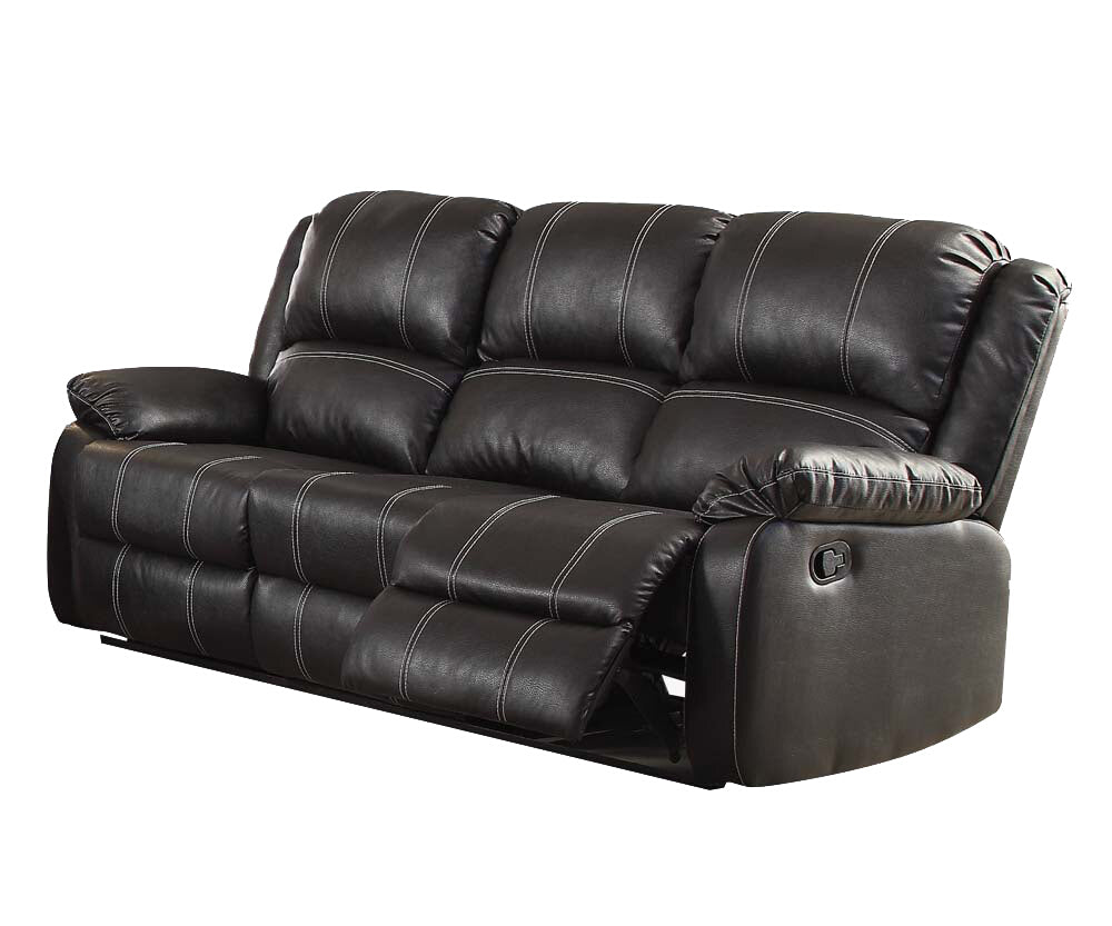 English Elm Zuriel Reclining 3-Piece Faux Leather Living Room Set with Plush Cushions, Modern Motion Comfort Black 77 L x 31 W x 26 H B2726S00194