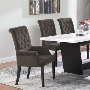 English Elm Norwich Elegant Upholstered Dining Arm Chair with Button Tufting, Rolled Top & Nailhead Trim for Cozy Seating Brown B062P374085