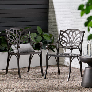 English Elm Christopher Knight Home® - Cast Aluminum Outdoor Armchairs Set of 2 in Bronze – Lightweight Curvy Design, Lattice Seat & Scrollwork Back N768P348385B