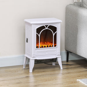 English Elm Homcom 22" Electric Fireplace Stove With Realistic Flame, Adjustable Heat & Safety Features In White W2225P249860