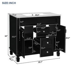 English Elm 36'' Modern Bathroom Vanity With Black Ceramic Top, Soft Closing Doors & Drawers For Stylish Storage N710P230231B