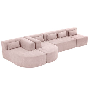English Elm 144" Upholstered L-Shape Sofa with Bouclé Fabric, Plush Pocket-Spring Seats & Five Pillows for Living Room Pink N719S001850P