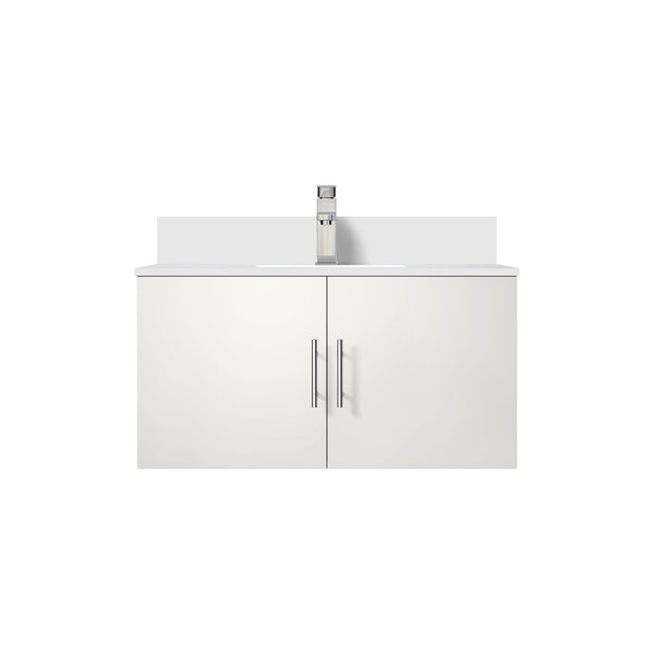 English Elm Glossy White Bath Vanity With Cultured Marble Top & Chrome Faucet Set - Modern & Durable Design B2731P258637