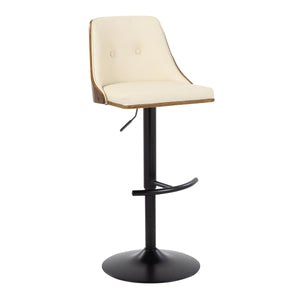 English Elm Gianna Adjustable Barstool Set Of 2 - Mid-Century Modern Style With Swivel, Walnut & Cream Upholstery B202S00885