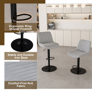 English Elm 63" Modern Kitchen Island Set With 4 Gray Bar Stools - Elegant Black Marble, Led Lights & Versatile Design W2699S00071