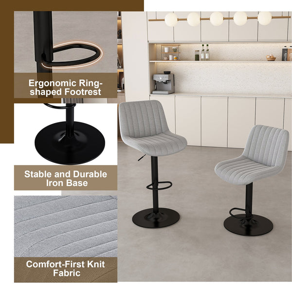 English Elm 63" Modern Kitchen Island Set With 4 Gray Bar Stools - Elegant Black Marble, Led Lights & Versatile Design W2699S00071