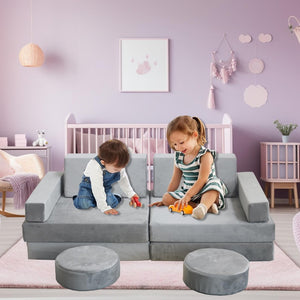 English Elm 10 Piece Modular Foam Play Couch Set Soft Frameless Sectional for Bedroom Playroom Light Gray T5880P493405