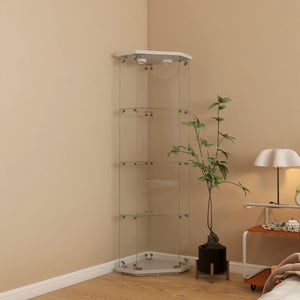 English Elm Lighted Corner Display Cabinet Four Tempered Glass Shelves Led Lit Living Room Tower White W1510P436490