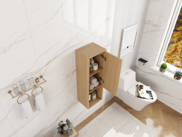 English Elm 12 Inch Oak Wall Mounted Bathroom Cabinet Soft Close Door Engineered Wood Storage W1972P457938
