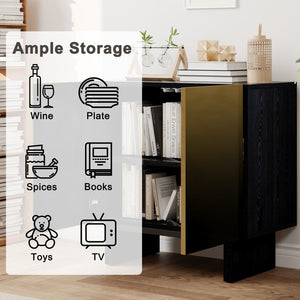 English Elm Modern Matte Black Accent Cabinet with Gold Wire Mesh Doors, Adjustable Shelves, Versatile Storage T3609P333087