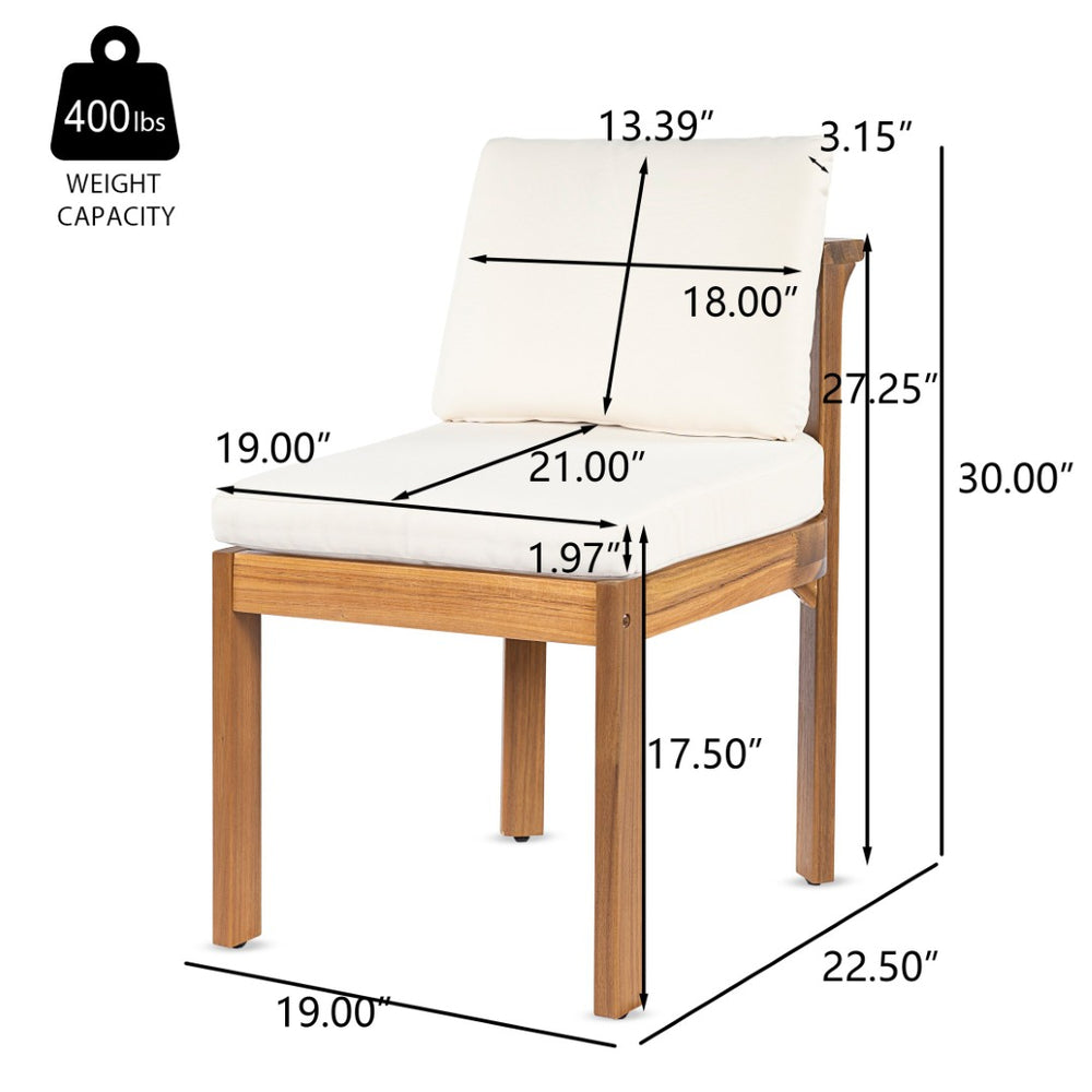 English Elm Acacia Wood Outdoor Dining Chairs Set of 2 Sculpted Patio Seating with Cushions Cream,Teak N768P373124L