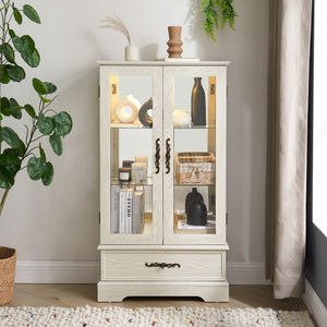 English Elm Lighted Glass Curio Cabinet - Elegant 2-Door Display With Adjustable Shelves & Integrated Lighting, White Finish W1758P300115