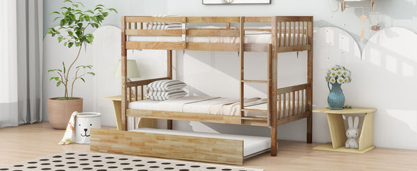 English Elm Twin Over Rubberwood Bunk Bed Convertible with Storage Drawers and Safety Rails White Oak W504S00297